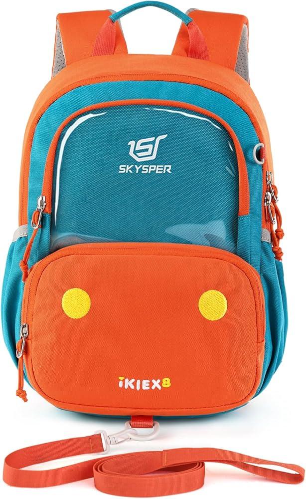 SKYSPER Small Toddler Backpack with Safety Anti-lost Leash Kids Travel Daypack for Preschool Kindergarten for Boys Girls (Orange/Green)