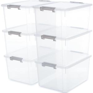 Citylife 6 Packs 32 QT Plastic Storage Bins with Lids Large Stackable Storage Containers for Organizing Clear Storage Box for Garage, Closet, Kitchen