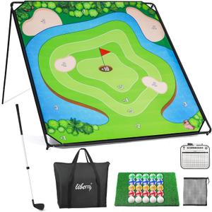 Liberry Golf Chipping Game with Large Chipping Mat, Upgraded Adjustable Golf Club, 25 Sticky Balls, Outdoor Indoor Sports Toy Gifts for Adults Kids, Family Yard Target Game