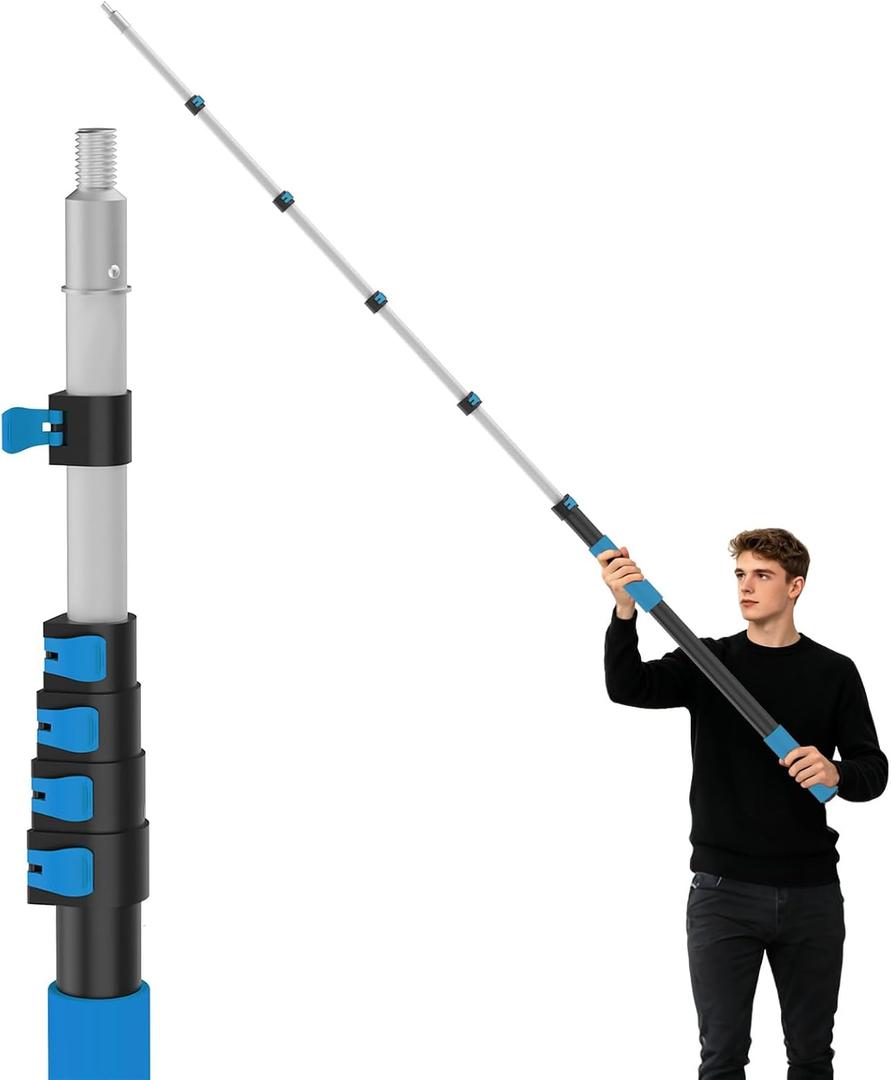 26FT Reach Telescopic Extension Pole, 5-20FT Paint Roller Extension Pole with Flip-Lock Design, Aluminum Alloy Threaded Head for Painting Cleaning Dusting & Window Washing Tools