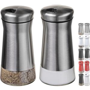 Salt and Pepper Shakers Set with Adjustable Pour Holes by CHEFVANTAGE - Stainless Steel