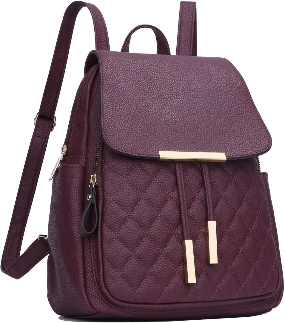 KKXIU Quilted Trendy Leather Backpack Purse for Women and Ladies Shoulder Travel Daypacks Bags (Wine)