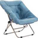 Tiita Comfy Saucer Chair, Soft Faux Fur Oversized Folding Accent Chair, Lazy Chair for Teens Adults, Metal Frame Moon Chair for Bedroom, Living Room, Dorm Rooms, X-Large, Blue, without Ottoman