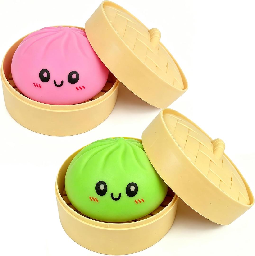 Pink and Green Dumpling Squishies New Mystery Squishies Dumpling with Box Stress Relief Balls Sensory Toys Desk Squeeze Toys Gift(2PCS)