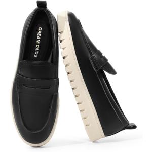 DREAM PAIRS Women's Arch Support Slip On Loafers (8.5, Black-pu)