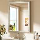 Keonjinn Brushed Nickel Bathroom Mirrors 24" x 32", Silver Metal Framed Mirror, HD Tempered Glass with Beveled Edge, Shatterproof, Lightweight, Modern Vanity Mirror for Decor, Vertical/Horizontal