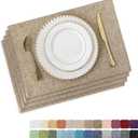 Home Brilliant Linen Placemats Set of 4 Heat Resistant Dining Table Cloth Place Mats Kitchen Table Mats Placemats Table Spring Decor, Natural Linen