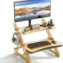 Amazer Bamboo Standing Desk Converter, 22 inch Small Sit Stand Up Desk Riser Computer Desktop Desk Converter for Monitor and Laptop with Keyboard Tray