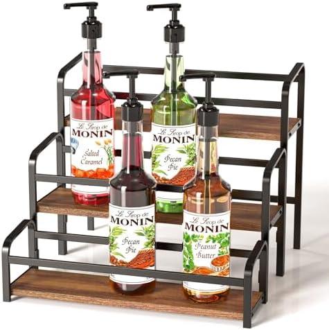 MIMIyasha Coffee Syrup Organizer, 3-Tier Syrup Rack 12 Bottles Capacity, Coffee Syrup Rack Free-Installation(Magnetic Connection), Spice Rack for Countertop, Bar, Kitchen