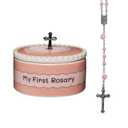 Baptism Gifts for Girl - My First Rosary with Keepsake Box, First Communion Gifts for Girls, Baptisms Gifts for Boys or Girls Christening. Pink Rosary, Ceramic Box and Gift Packaging