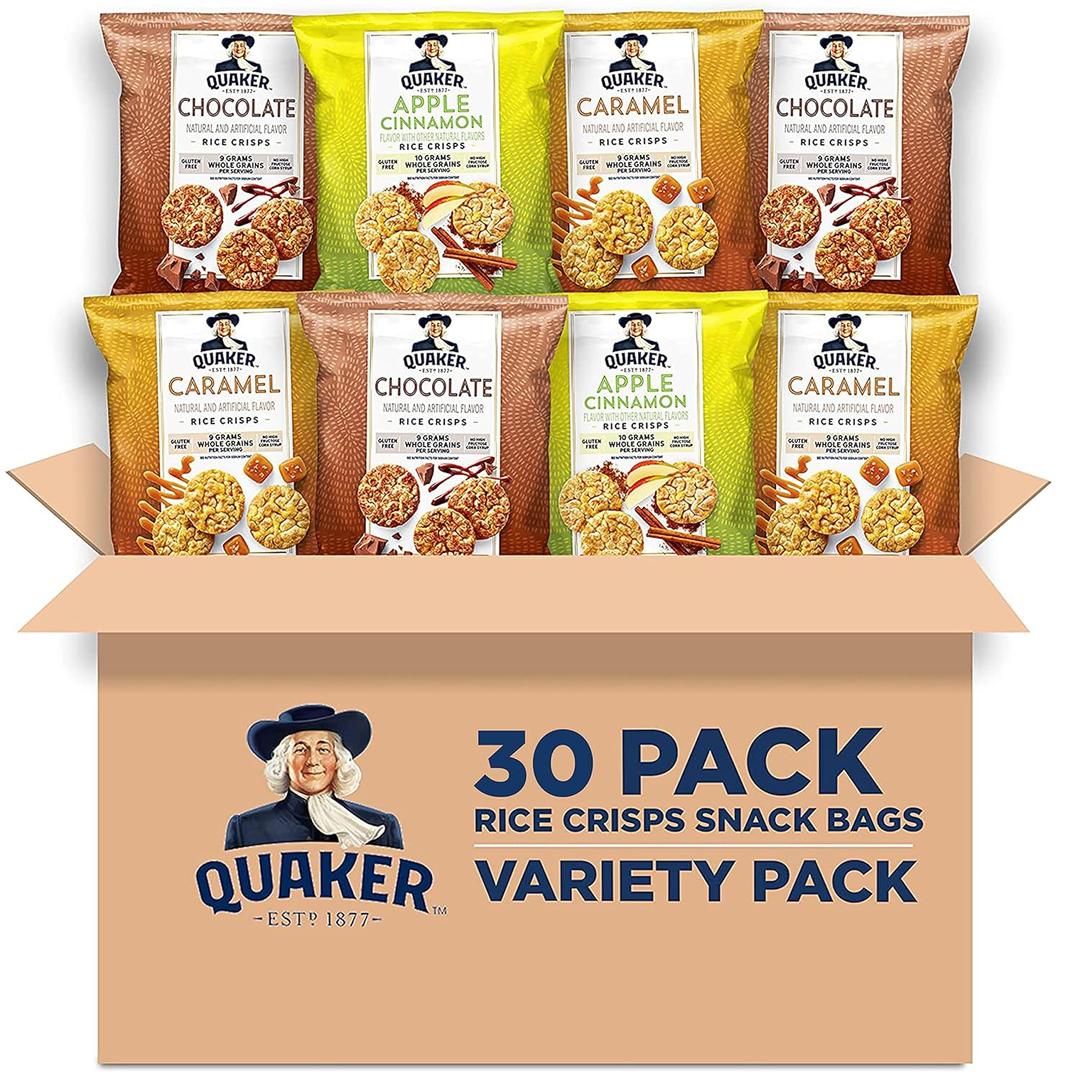 Quaker Rice Crisps, Gluten Free, 3 Flavor Sweet Variety Mix, 0.91oz Bags (Pack of 30) (Best By: DEC 19, 2025)