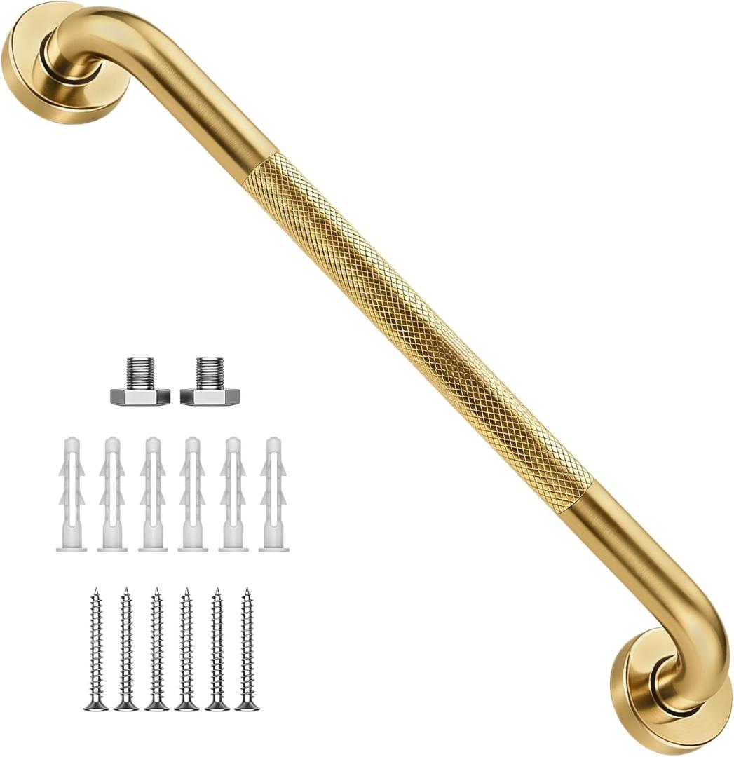 20 Inch Shower Grab Bar 1.25" Dia, Gold Anti Slip Bathroom Grab Bar, 304 Stainless Steel Knurled Handicap Grab Bars, Safety Support Handrail, Assist Bath Shower Handle for Elderly Injury Senior