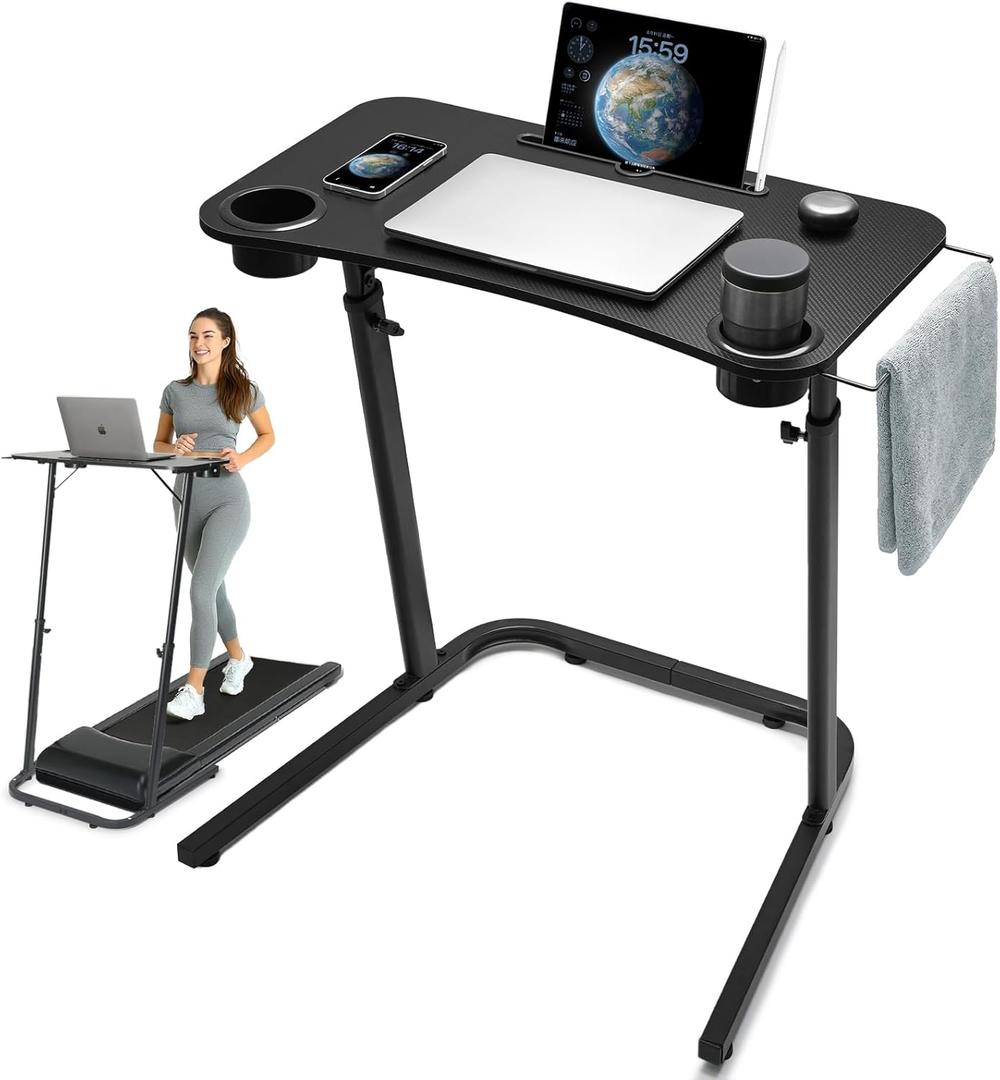 HOMELYM Treadmill Desk, Small Standing Desk for Walking Pad, 30-47 Inch Adjustable Height Walking Pad Stand for Treadmill, Portable Standing Table for Bike and Home Office Work - Black