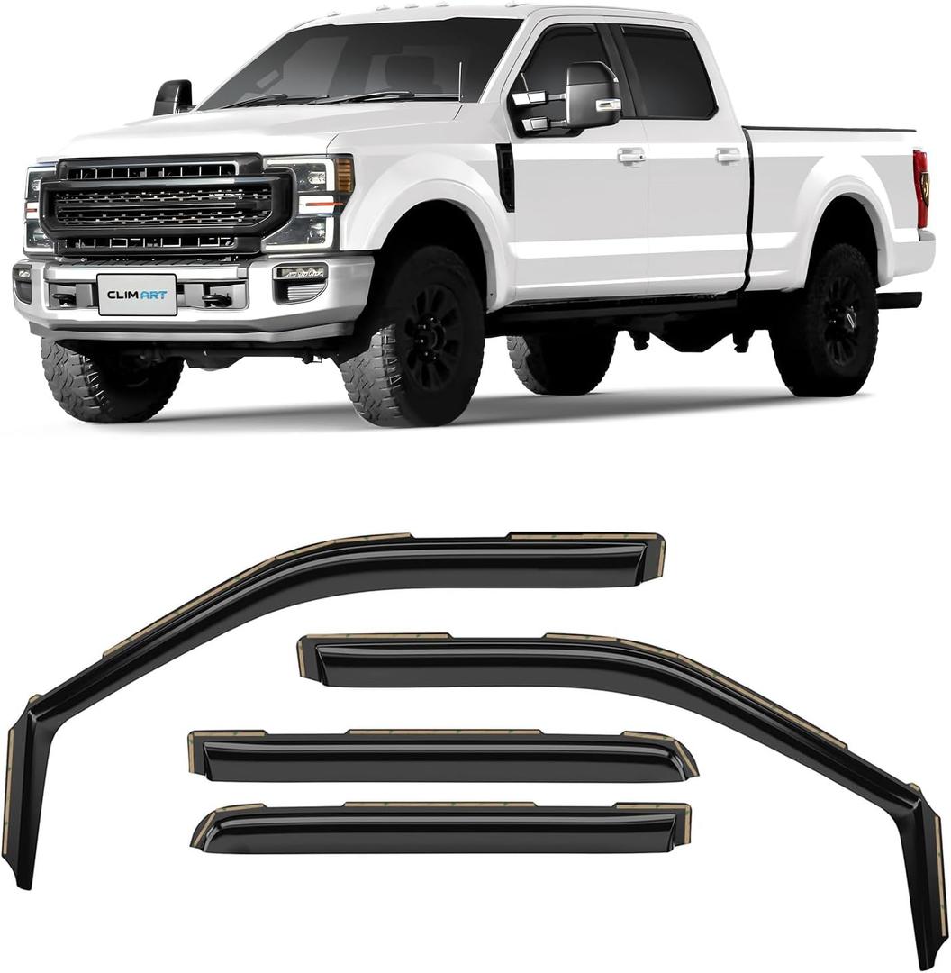 CLIM ART in-Channel Incredibly Durable Rain Guards Compatible with F250 to F550 Super Duty 2017-2022 Crew Cab, Original Window Deflectors, Vent Window Visors, Vent Deflector, 4 pcs.- 617198