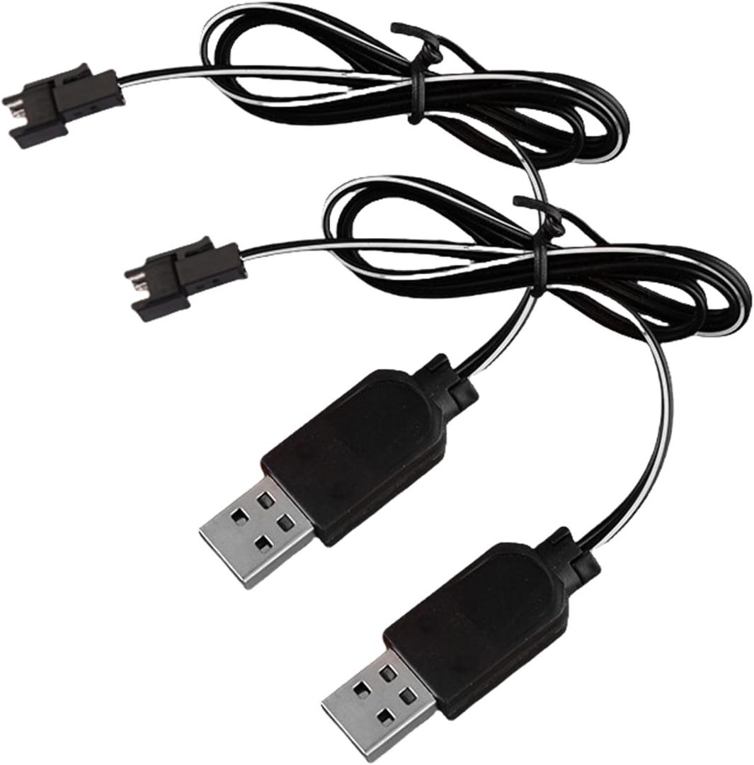 3.7V Battery Charger with SM-2P Plug USB Li-ion Battery Charger for RC Car Amphibious Stunt Car Trucks Boats for Bazooka Rocket Blower Bubble Gun Battery (2PCS Cable)