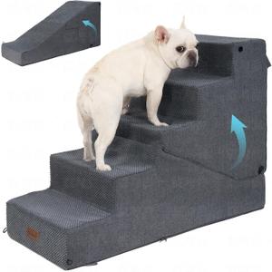 5-Step Dog Stairs and Ramp for Small Dogs and Cats, Pet Steps for High Bed with Non-Slip Bottom, Grey