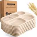 Tanlade 8 Pcs Large Unbreakable Divided Plates 12 Inch Wheat Straw Food Tray 5 Compartment Food Portion Control Tray Wheat Straw Section Plates for Adult Microwave Dishwasher Safe(Beige)