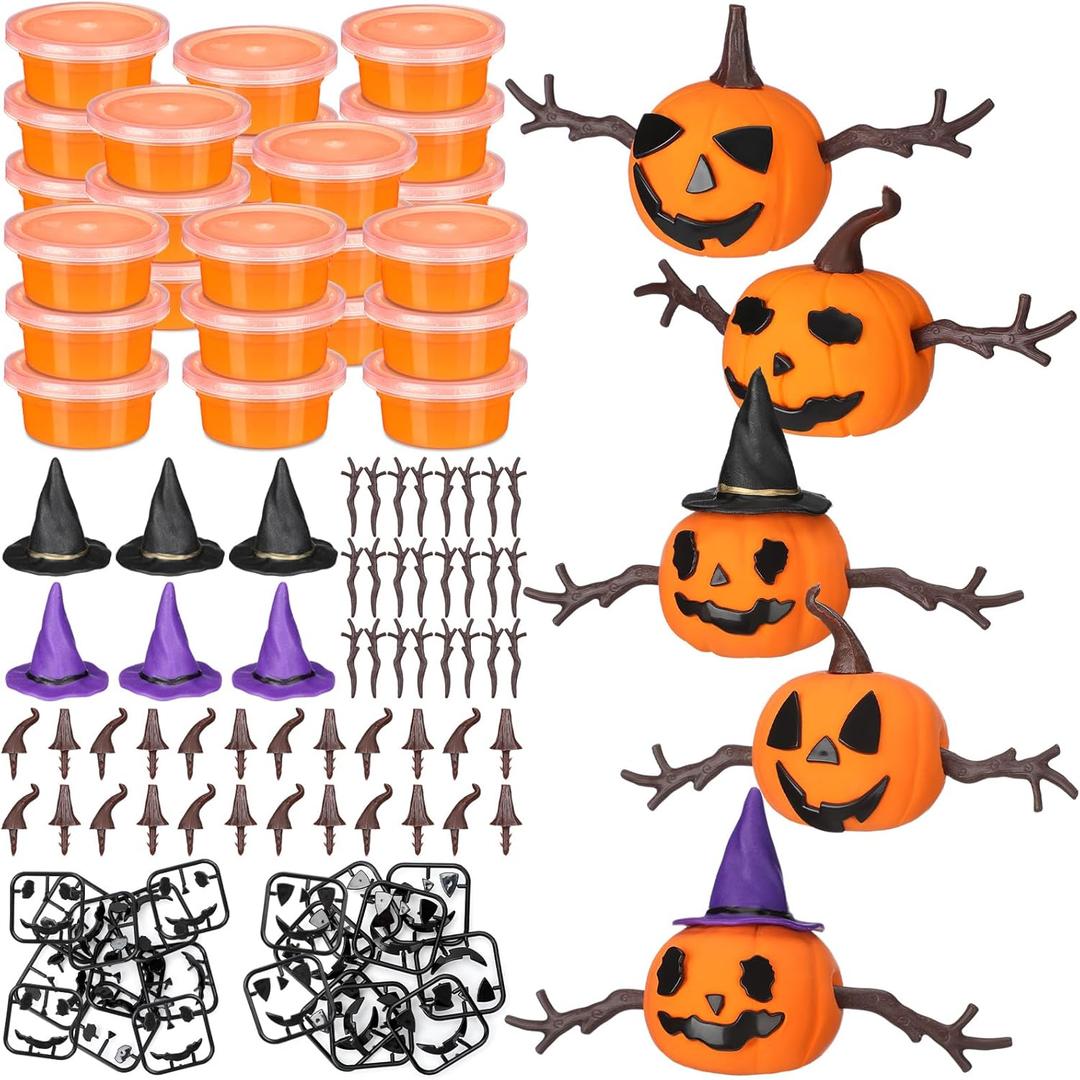 Shappy 78 Pack Halloween DIY Craft Build Pumpkin Craft Kit Halloween Decoration Air Dry Modeling Clay for Winter Party DIY Gift Indoor Outdoor Holiday Decor (Orange)