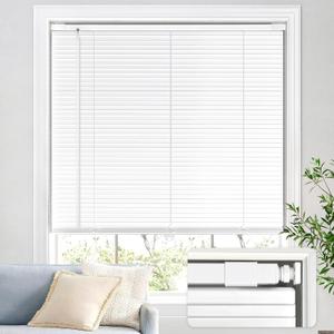 UNISHADES No Drill Blinds for Windows 1" Aluminum Cordless Mini Blinds L-Shaped Slat 100% Privacy, for Window Size 24" W 48" H - White