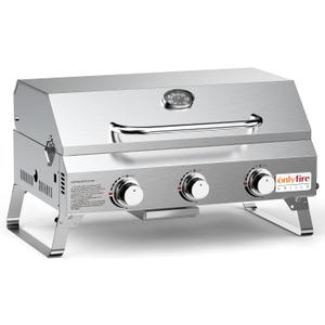 Tabletop Gas Grill 3 Burners, Stainless Steel Portable Propane Grill with Foldable Legs for Outdoor Patio Backyard Camping, Tailgating, RV Trip, Heavy Duty & 24000BTU, GS307