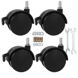 2" Stem Casters Replacement Casters Threaded Swivel Furniture Caster Wheels with Brakes 100Lbs (5/16-18-Black)