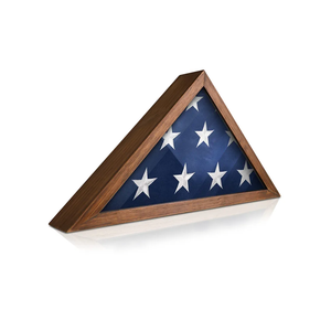 HBCY Creations Flag Display Case for 5' x 9.5' American Veteran Burial Solid Wood Rustic Brown Frame with Glass Front Wall Mount or Standing Display, Box