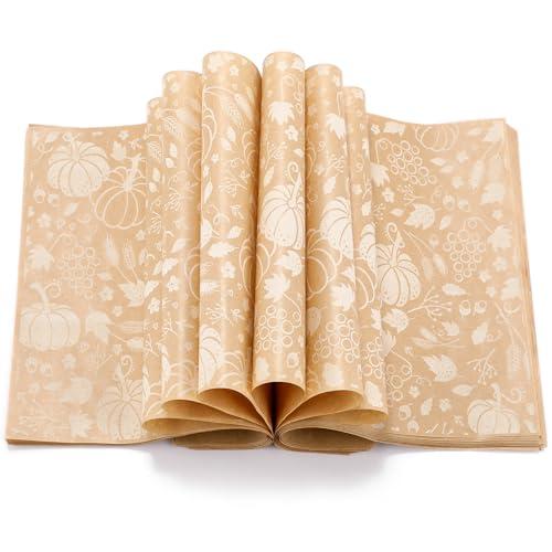 Tenare 150 Pieces Autumn Fall Wax Paper Sheets Food Wrap Grease Resistant Liners Thanksgiving Theme Waterproof Wrapping Tissue Food Picnic Paper for Kitchen(Pumpkins,Maple Leaves)
