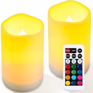 LED Flickering Flameless Candles with Color Changing, Remote Control and Auto-Off Timer, 100 Hours Working Time, Battery-Operated Multi-Color (Colored Light 2 Pack)