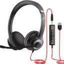 JIAMQISHI USB Headset with Microphone for PC, OnEar Computer Laptop Headphones with Noise Cancelling Microphone inline Control for Home Office Online Class Skype Zoom (USB+3.5mm, Black)