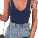 SAUNGKUAI Womens Bodysuit Sexy Plunge Deep V Neck Backless Sleeveless Tank Thong Body Suits Outfits for Going Out (Large),  A-navy Blue