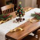 Christmas Table Runner White Faux Fur Table Runner 13 x 72 Inch with Crossed Textured Pattern Farmhouse Boho Soft Plush Tabletop Decor for Home Banquet Dining Winter Xmas Holiday Party Favor
