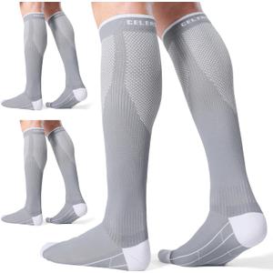 CS CELERSPORT 3 Pairs Compression Socks for Men and Women 20-30 mmHg Running Support Socks (Large-X-Large, Grey (3 Pack)
