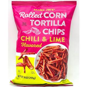 Trader Joe's Rolled Corn Tortilla Chips, Chili & Lime Flavored, 9 Oz - Pack of 1, EXP 09/29/2025
