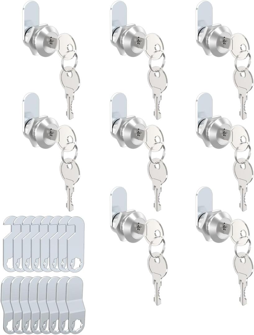 8 Packs Drawer and Cabinet Locks (Keyed Different) Secure Important Files, 5/8Inch 16mm Cam Locks with 3 pcs Different Lock Plates for Cabinet Cupboard File Drawer Mailbox Dresser Kitchen