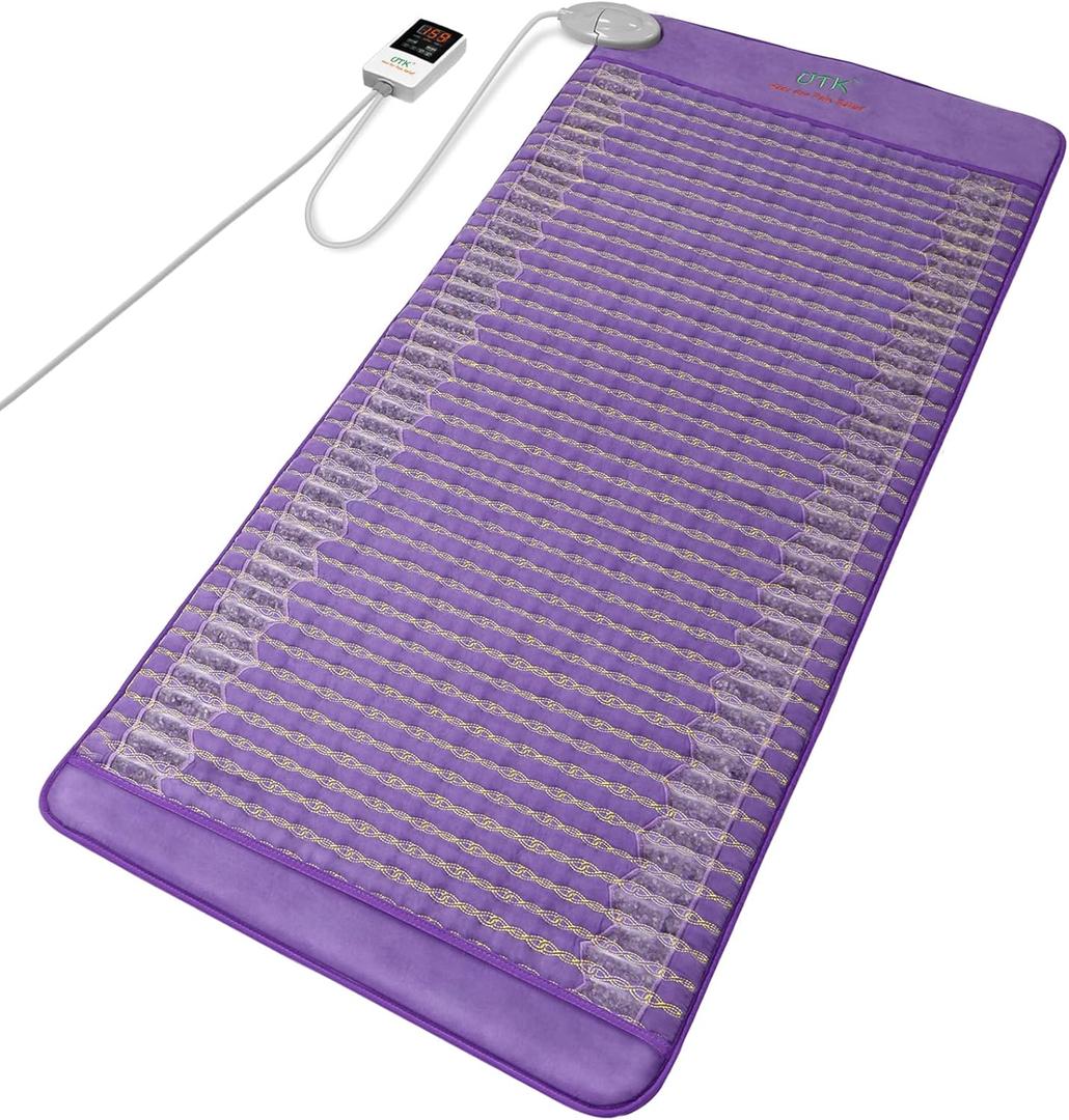 UTK 60'' x 24'' Large Far Infrared Heating Pad, 5X Pain Relief Full Body Amethyst Heating Pad for Back Waist Hip, Hotter to 159, FSA-HSA Eligible Weighted Mat, 16 Timers Auto-Off, Gift for Women Men