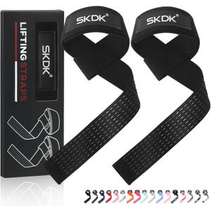 SKDK Cotton Hard Pull Wrist Lifting Straps Grips Band-Deadlift Straps with Neoprene Cushioned Wrist Padded and Anti-Skid Silicone - for Weightlifting, Bodybuilding, Xfit, Strength Training (Black)