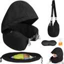 DreamShore Stuffable Neck Pillow for Travel with Hood - Adjustable Velvet Travel Pillow with Earplugs & Eye Mask, Ultimate Carry-On Travel Neck Pillow for Airplane, Travel Pillow for Extra Luggage