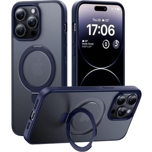 CellEver Magnetic Stand for iPhone 13 Pro Max Case, [Military Grade Drop Tested][Compatible with MagSafe][Built in Kickstand] Translucent Slim Cover with Soft Edge, Navy Blue