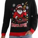 Runhit Ugly Christmas Sweater for Men Women Unisex Funny Christmas Sweaters Fun Holiday Pullovers Novelty Xmas Pullover Gift (Medium, Black Dj Santa Claus)