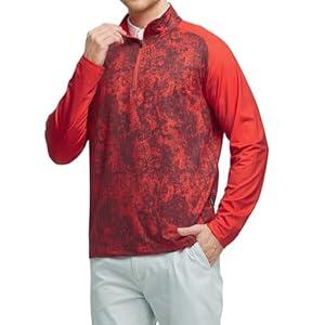 M MAELREG Mens Sweatshirt Lightweight Performance Print Mock Neck Midlayer Casual Sports 1/ 4 Zip Pullover Mens, Large 