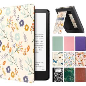 CoBak Stand Case for 7" Kindle Paperwhite 12th Gen 2024 and Kindle Colorsoft with Hand Strap - Compatible with iPhone MagSafe, for Samsung/Belkin/Anker Wireless Charging Pads, Durable, Auto Sleep Wake (*Upgraded Flowers)