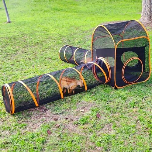 Portable Outdoor Cat Enclosure - Cube Play Run Outside Catio Tent with Tunnel Playpen - Mesh Playhouse for Indoor Cats - Cage-Free Outdoors Cat Playground - Pet Enclosures for Cats Small Animals