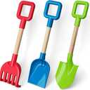 Dilabnba 16'' Kids Beach Shovels Sand Spades Toys Garden Tools, Wood Handle ABS Plastic Spade Rake Scoop for Digging Sandbox Gardening Snow Backyard Summer Outdoor Toy 3-Pack, Blue/Green/Red
