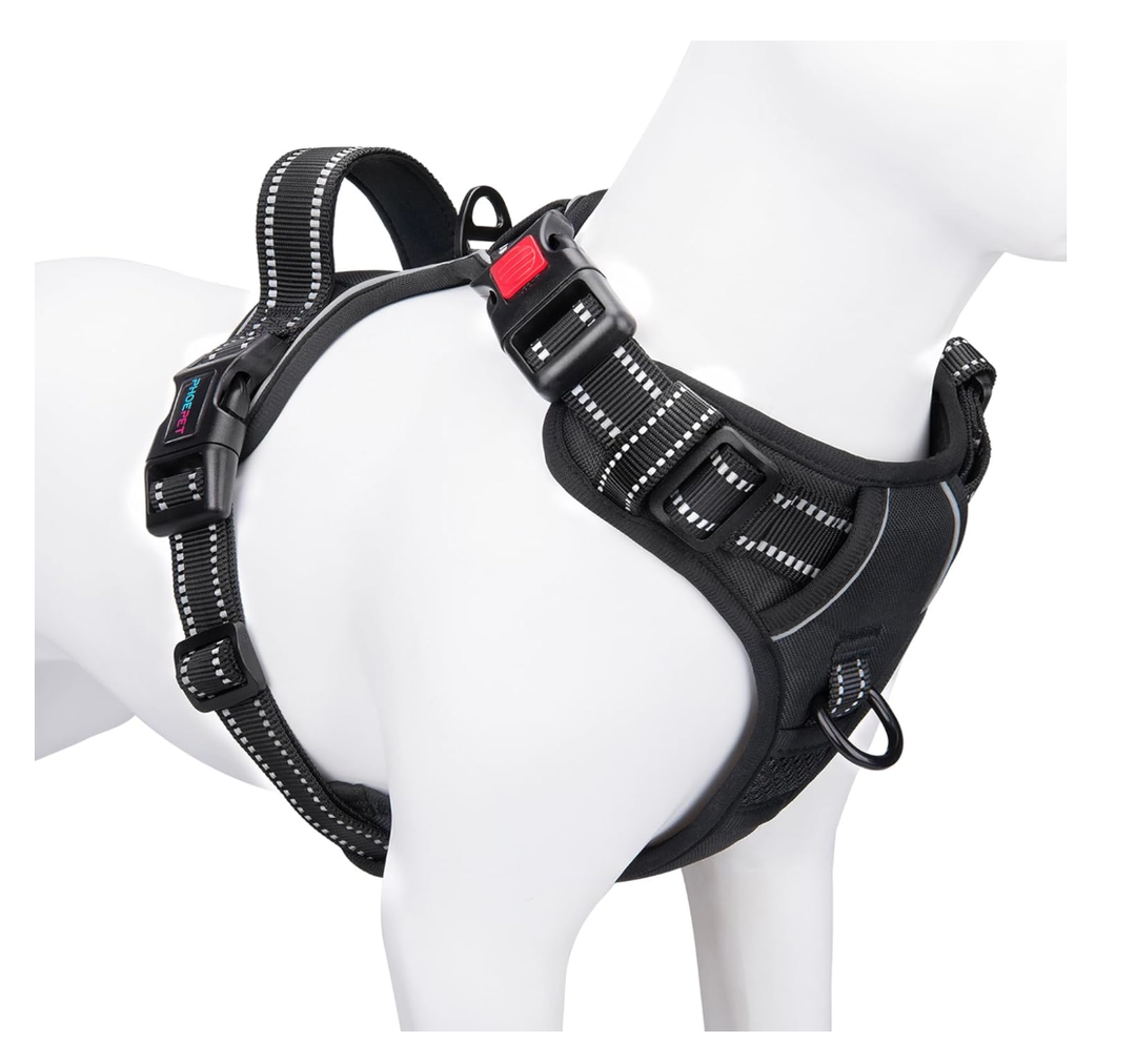 PHOEPET No Pull Dog Harness Medium Reflective Front Clip Vest with Handle,Adjustable 2 Metal Rings 3 Buckles,[Easy to Put on & Take Off](M, Pink)