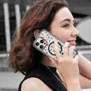 iPhone 16 Pro Max Case - Four-Corner Shockproof, Magnetic, Clear Black Flowers Design