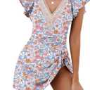Blooming Jelly Women's Tummy Control Swimsuits One Piece Swim Dress Plus Size Bathing Suits Ruffle Lace Swimwear (Medium, Orange Floral Print)