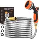 Metal Garden Hose 25ft Copper Bullet, Heavy Duty Stainless Steel Water Hose with 10 Function Sprayer Nozzle, Leaf-Proof Kink Free Lightweight for Outdoor,Yard,Lawn,Patio, Car