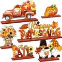 Blosssound 6 Pcs Fall Table Decorations Wooden Thanksgiving Table Signs Hello Fall Truck Gnomes Pumpkin Sunflower Centerpieces for Autumn Harvest Happy Thanksgiving Party Decor Supplies Gifts