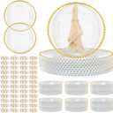 Tioncy 50 Set Clear Charger Plates Bulk Includes 50 Clear Beaded Charger Plates 13" and 50 Napkin Rings Plastic Dinner Table Decorative for Wedding, Party, Tabletop Decoration(Beaded Ring,Gold)