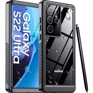 Temdan Designed for Samsung Galaxy S22 Ultra Case,Waterproof Built-in Lens & Screen Protector [Full Body Shockproof][Military Drop Proof][IP68 Underwater] Phone Case for S22 Ultra 5G-Black (2022)